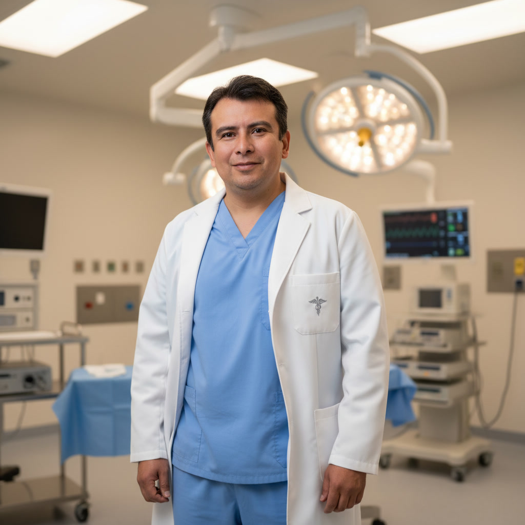 Dr. José Eduardo Cisneros Salas en consulta de cirugía oncológica en Mérida